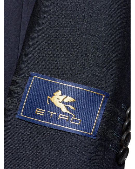 Etro Blue Single-Breasted Wool Blazer for men