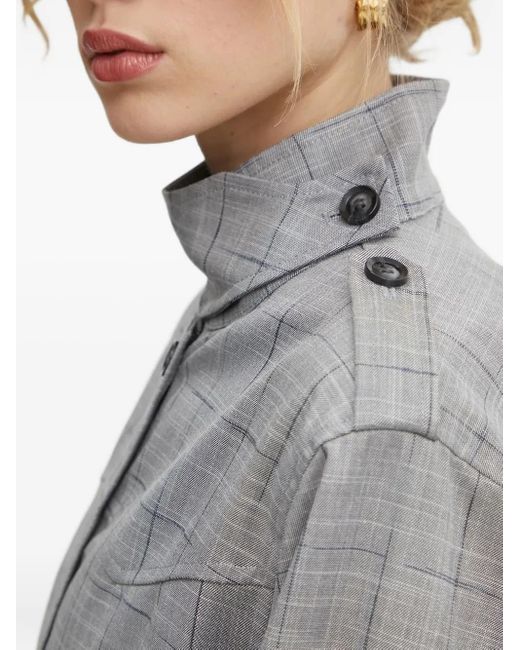 Bruuns Bazaar Gray Checked High-Neck Jacket