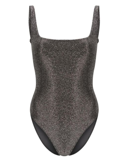 Form and Fold Brown Square-neck Glitter Swimsuit