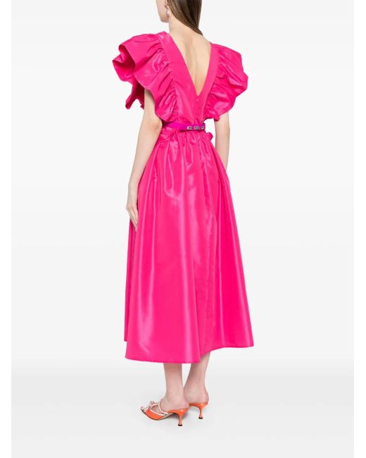 Saiid Kobeisy Pink Ruffled Taffeta Midi Dress