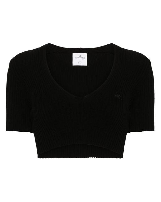 Courreges Black Ribbed-knit Cropped T-shirt