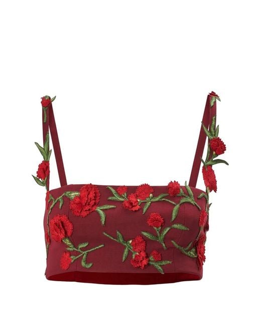 Carolina Herrera Floral-Embroidered Bandeau Top