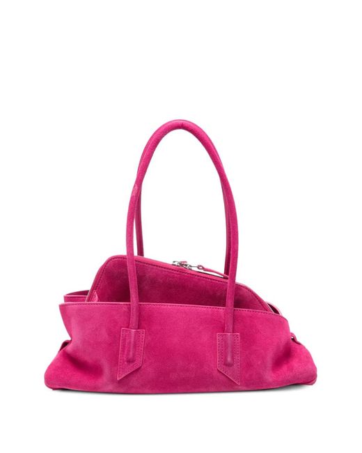 The Attico Pink Small La Passeggiata Brushed Suede Shoulder Bag