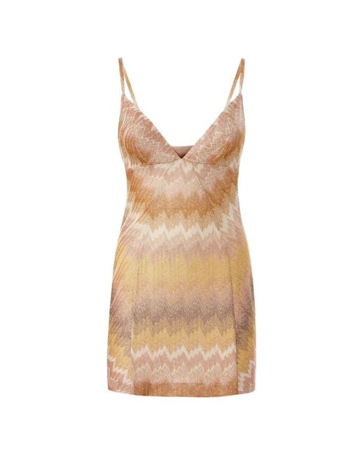 Missoni Natural Chevron-Pattern Spaghetti-Strap Mini Dress