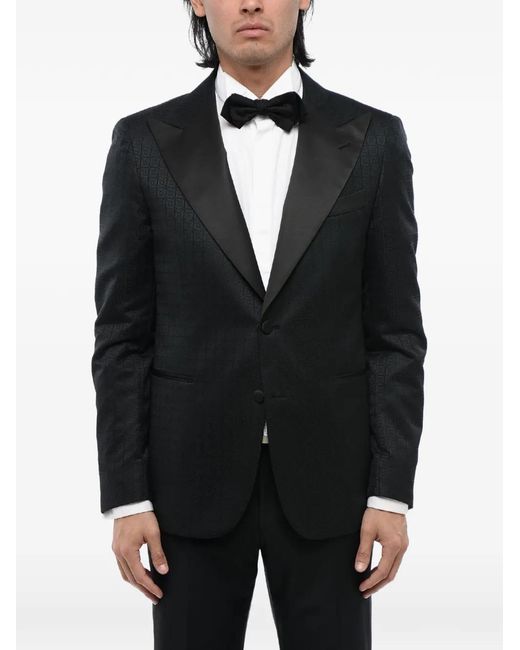 Corneliani Blue Jacquard Satin-Lapel Blazer for men