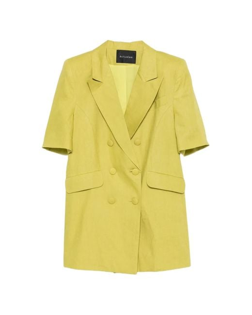 ACTUALEE Yellow Double-Breasted Short-Sleeve Jacket