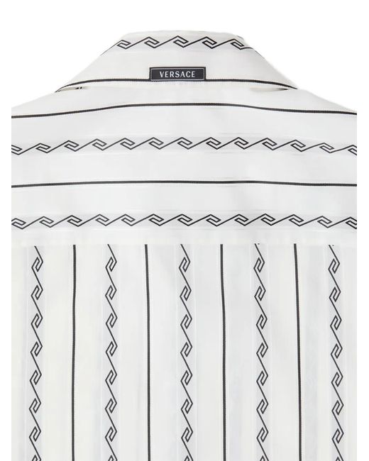 Versace White Greca-Print Short-Sleeved Shirt
