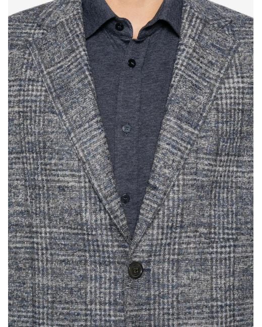 Etro Gray Check-Pattern Notched-Lapel Blazer for men