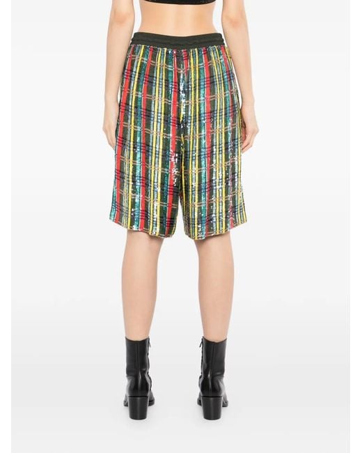 Ashish Green Plaid Sequin Shorts