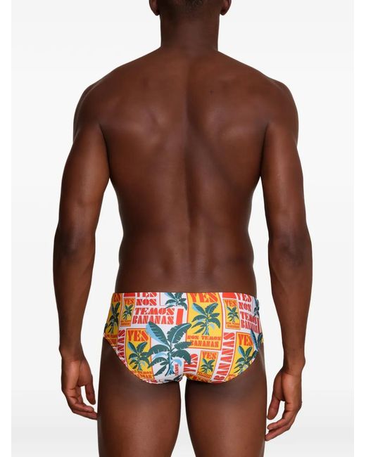 Amir Slama White Leaf-Print Swimming Trunks for men