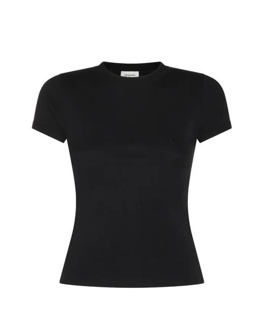Saint Laurent Black Cassandre Embroidered T-Shirt