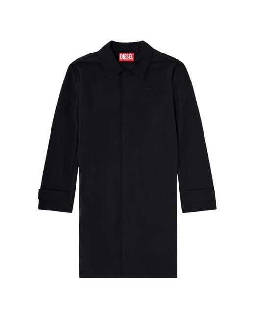 DIESEL Black Crinkled Trench Coat for men