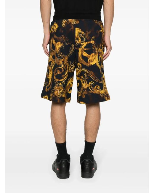 Versace Jeans Couture Black Barocco-print Cotton Track Shorts for men