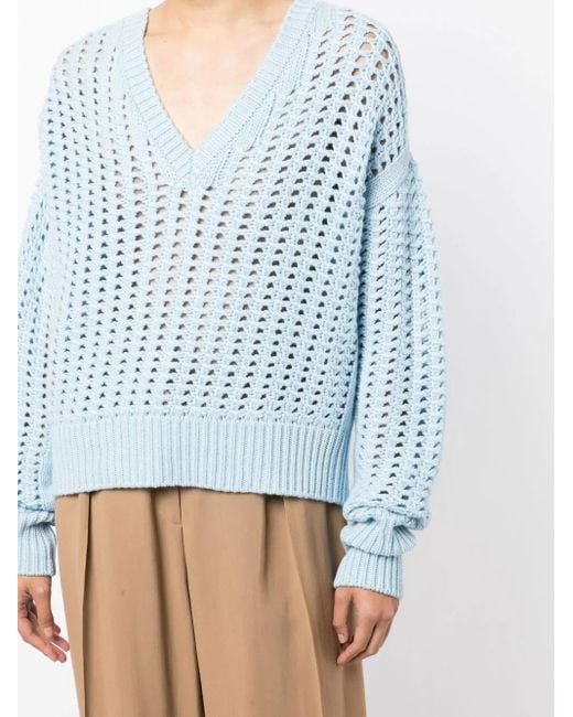 Pull En Maille Ajourée À Col V Sa Su Phi en coloris Blue