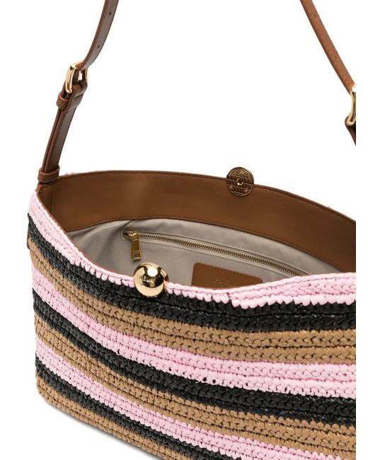 Furla White Striped Woven Shoulder Bag