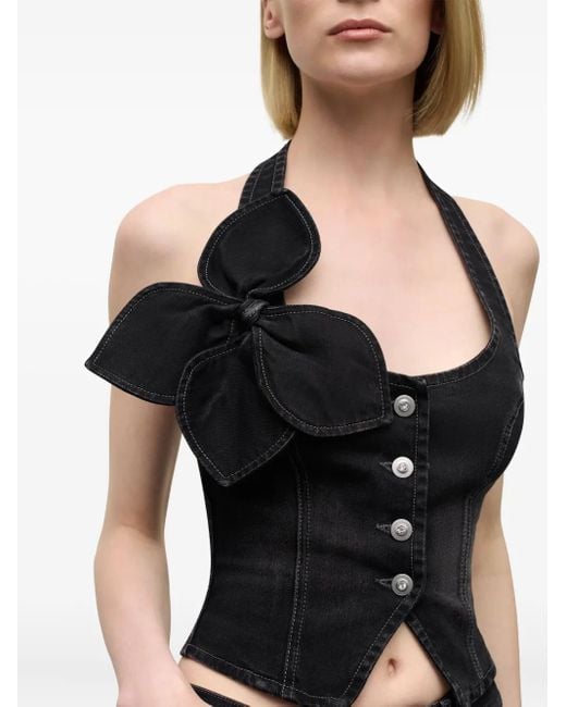 Area Black Bow Denim Halter Top