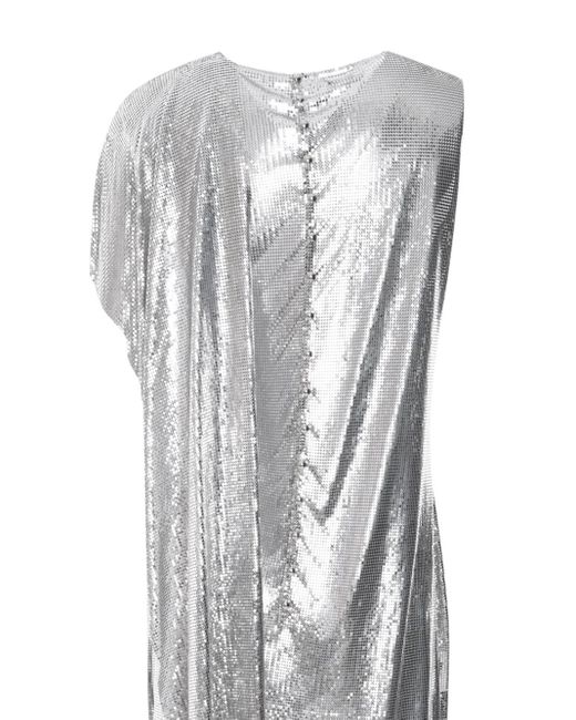 Rabanne White Metallic Mesh Asymmetric Gown