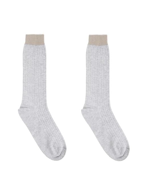 Eleventy White Chaussettes En Maille Nervurée for men