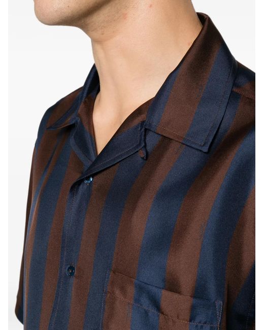 Fendi Blue Striped Silk Shirt for men