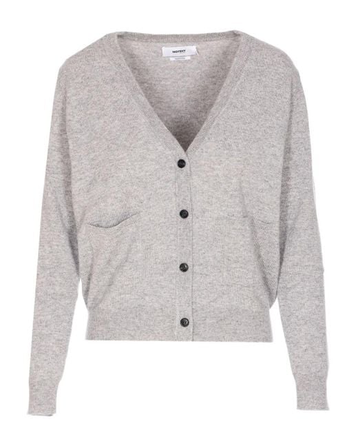 Not Shy Gray Patch-Pocket Buttoned Cardigan