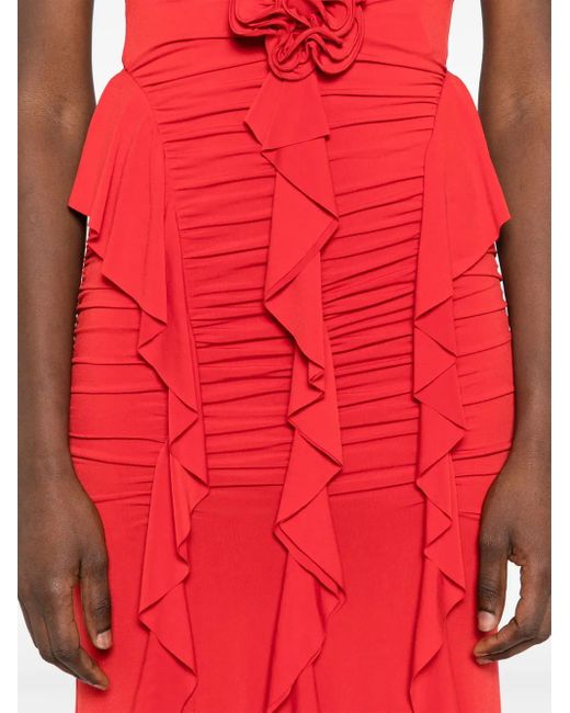 Nissa Red Floral-Appliqué Ruffled Maxi Dress
