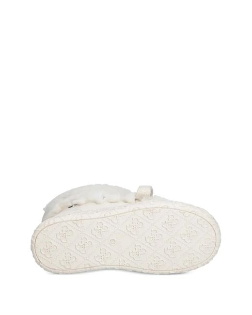 Guess White Unessa Faux-Fur Tie Boots