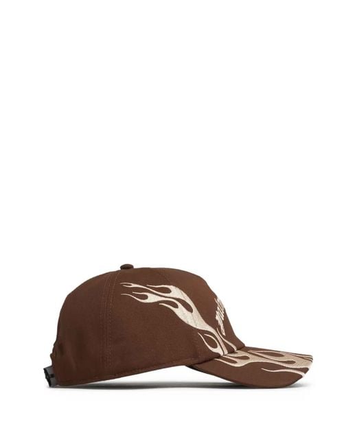 Palm Angels Brown Flame-Embroidered Baseball Cap