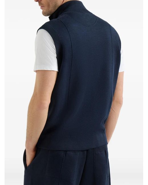 Brunello Cucinelli Blue Cotton And Silk French-Terry Double-Knit Vest With Logo for men