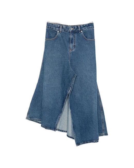 Victoria Beckham Blue Asymmetric-Hem Front-Slit Skirt