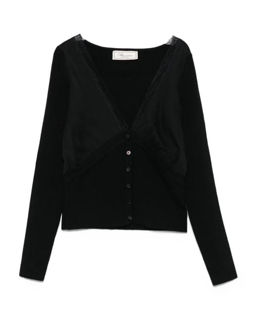 Blumarine Black Lace-Trimmed Ribbed Cardigan