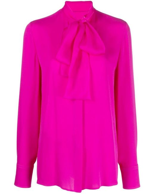 Valentino Pussy Bow Collar Silk Shirt In Pink Lyst 