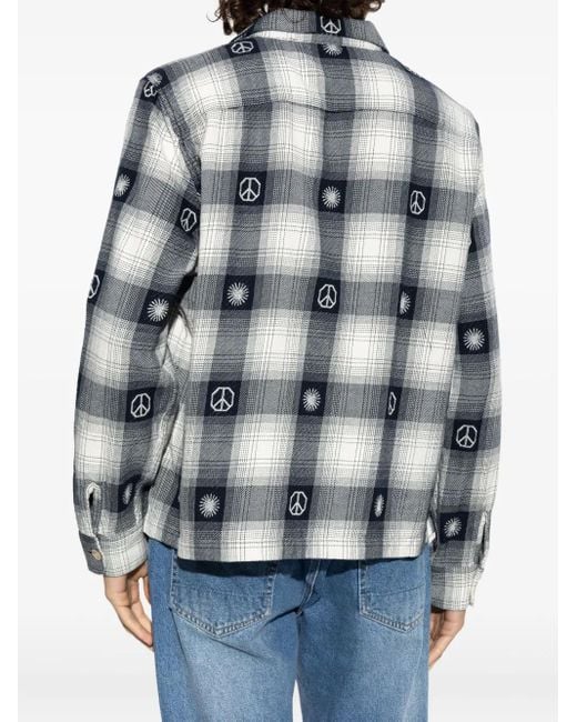 AllSaints Gray Peace-Symbol Check Shirt for men