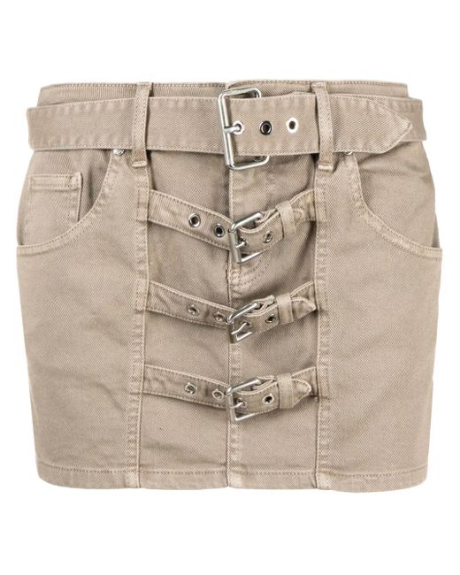Blumarine Natural Buckle-Embellished Denim Miniskirt
