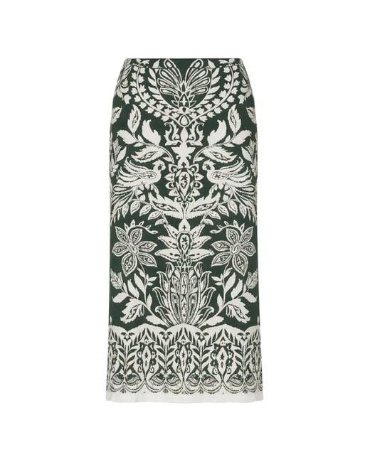 Farm Rio Green Floral High-Waisted Skirt