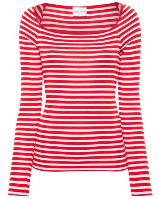 Claudie Pierlot Red Striped Cotton T-shirt