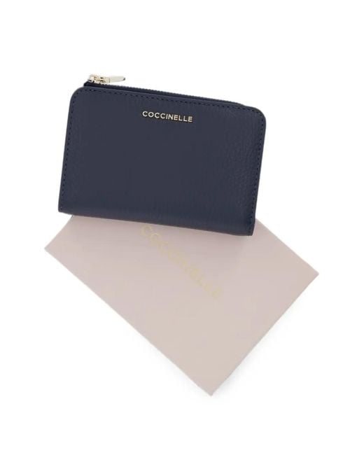 Coccinelle Blue Small Metallic Logo-Print Leather Wallet