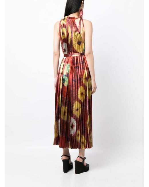 Ulla Johnson Red Amiko Floral-print Pleated Dress