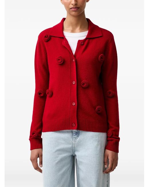 Stine Goya Flower-Appliqué Collared Cardigan