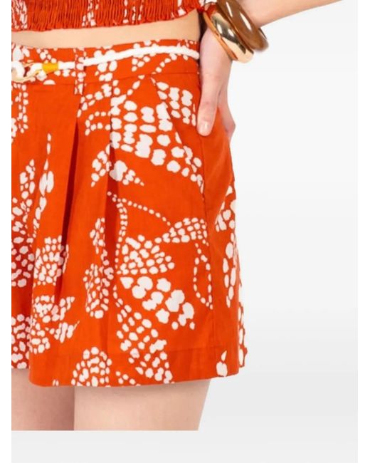 Poupette Orange Chantal Printed Cotton Shorts