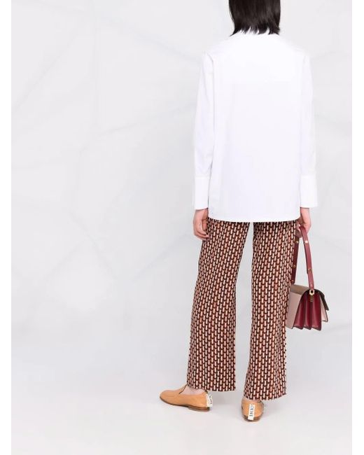 Mila Schon White Band-Collar Button-Front Tailored Shirt