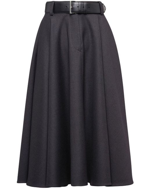 Prada Wool Gabardine Midi-skirt in Grey (Gray) | Lyst