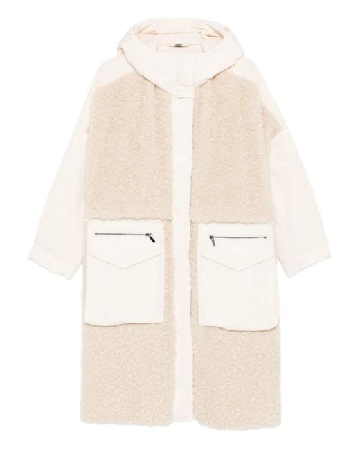 High Natural Hooded Faux Fur Coat