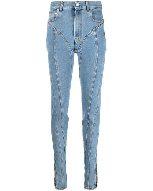Jeans skinny con pannello semi trasparente di Mugler in Blue