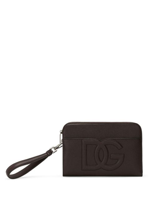 Dolce & Gabbana Brown Medium Logo-embossed Clutch Bag for men