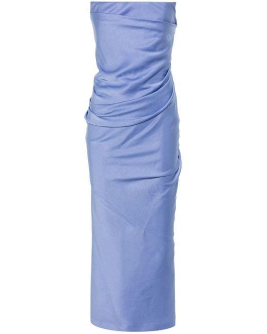 Alex Perry Blue Strapless Satin Draped Dress
