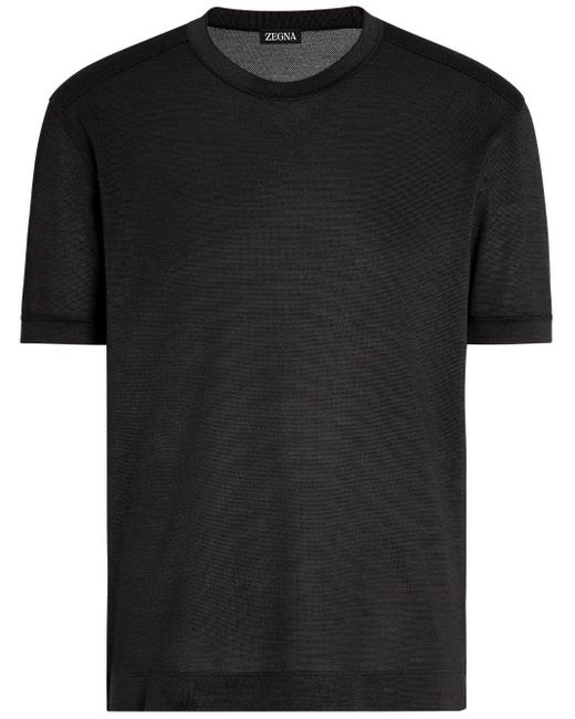 Zegna Black Short-sleeve Silk T-shirt for men