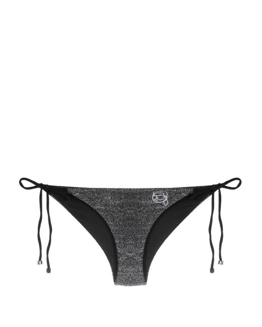 Karl Lagerfeld Black Ikon Lurex Tie-Fastening Bikini Bottoms