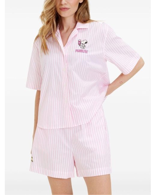 Chinti & Parker Pink X Peanuts Striped Pajama Set