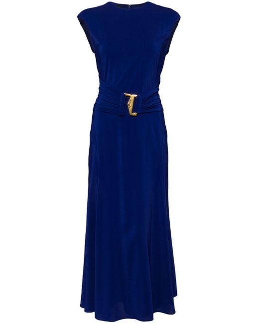 Rochas Blue Gathered Belted Dress