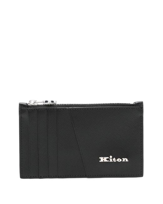 Kiton Black Leather Card Holder With Logo for men